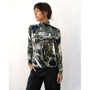 RACHEL COMEY x Target Green Blue Marbled Mock Neck Shirt Top  Women's Size XS
